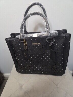bebe Black Sagan Tote with Gold Stud Accents